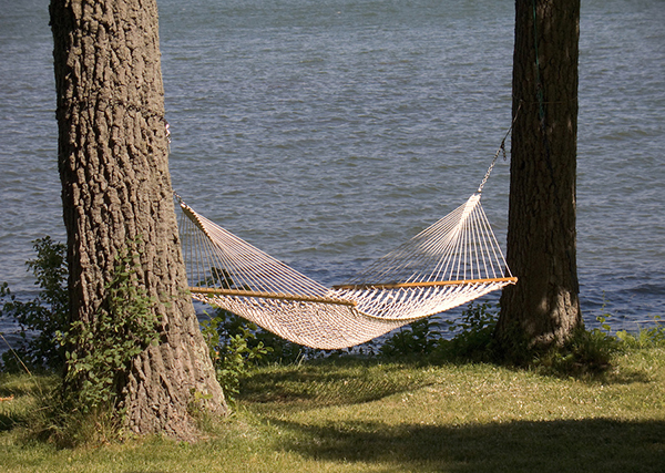 White Mesh Hammock At The Edge Of Pewaukee Lake, Pewaukee, Wisconsin